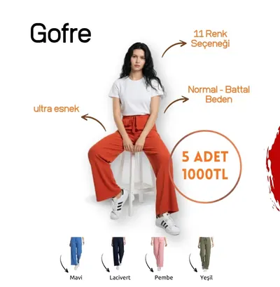 GOFRE KUMAŞ ENİNE BOYUNA ESNEK KADIN PANTOLON